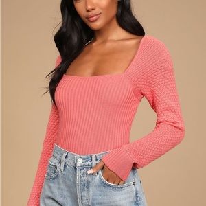 Lulu’s Perfect Combo Coral Pink Knit Sweater Top